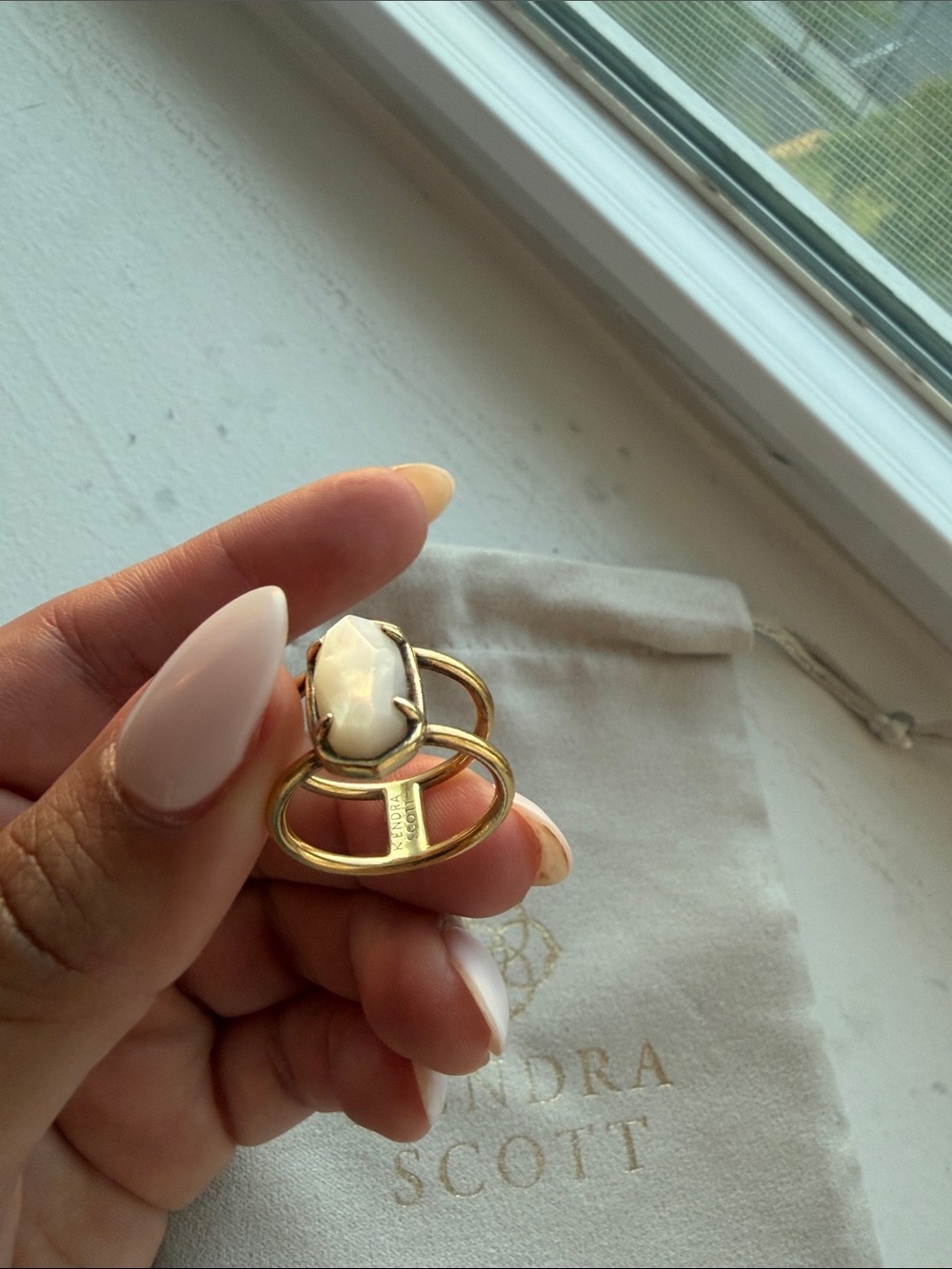 Kendra Scott Gold Double-Band Ring with Mother of Pearl